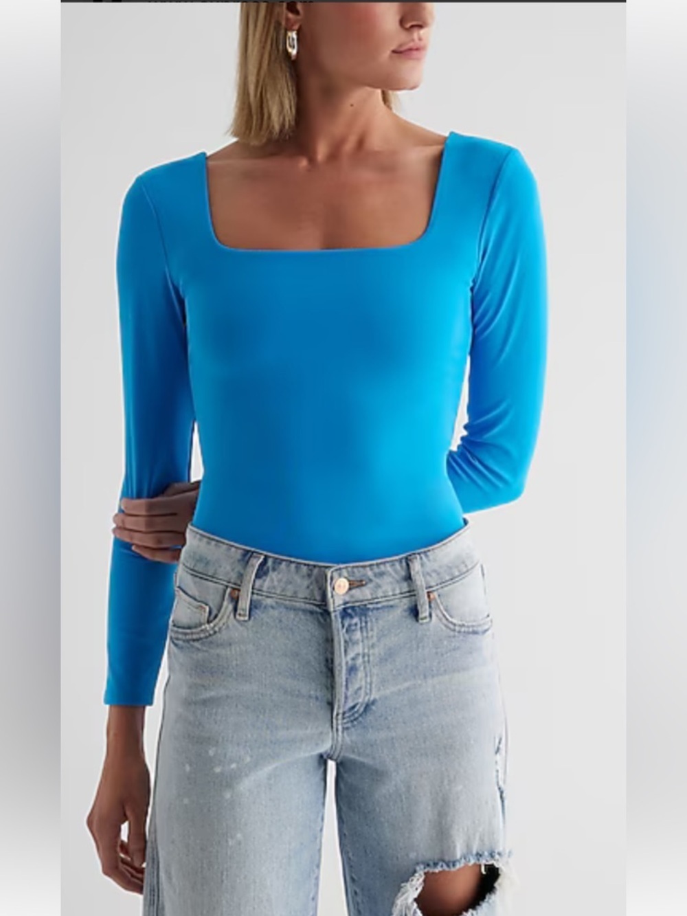NWT Express Body Contour High Compression Square Neck Long Sleeve Tee Small